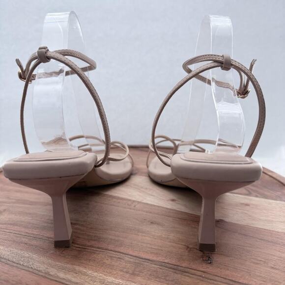 Aldo Shoes Womens Size 9.5 Beige Strappy Square‎ Toe Kitten Heel Sandals Dress - Picture 5 of 13